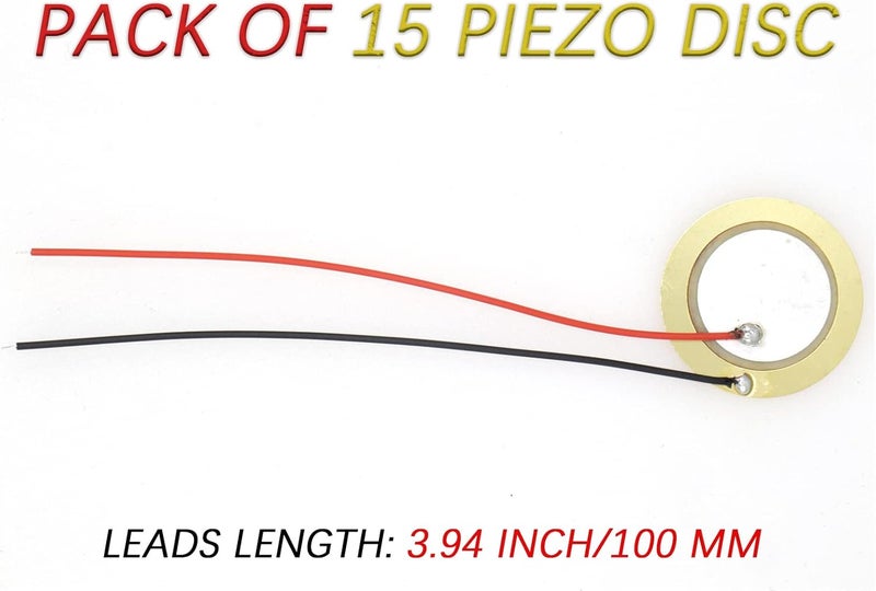 Cheerock Pack of 15 Piezo Disc, 27mm Piezo Discs Transducer with 3.94inch Leads, Acoustic Contact Microphone Piezo Pickup, Piezo Elements for Drum Triggers Microphone Trigger Element CBG Guitar - Image 2